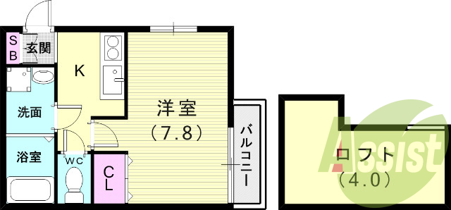 1K(24.85平米)独立洗面台・お風呂トイレ別・収納