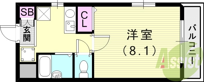 1K（25.25平米）エアコン・風呂トイレ別・バルコニー