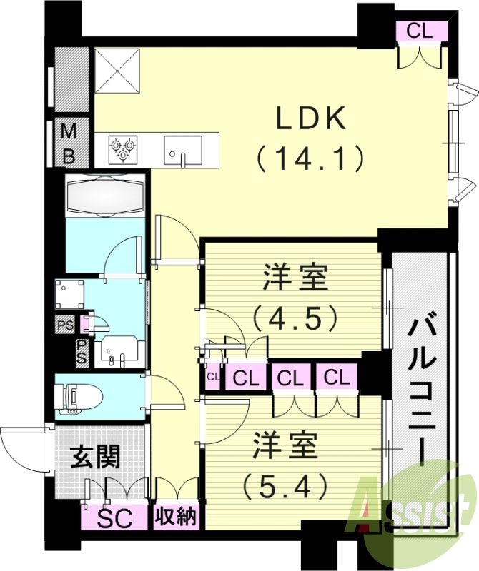 3LDK（60.3平米）24時間ゴミ出し可・食器洗浄乾燥機