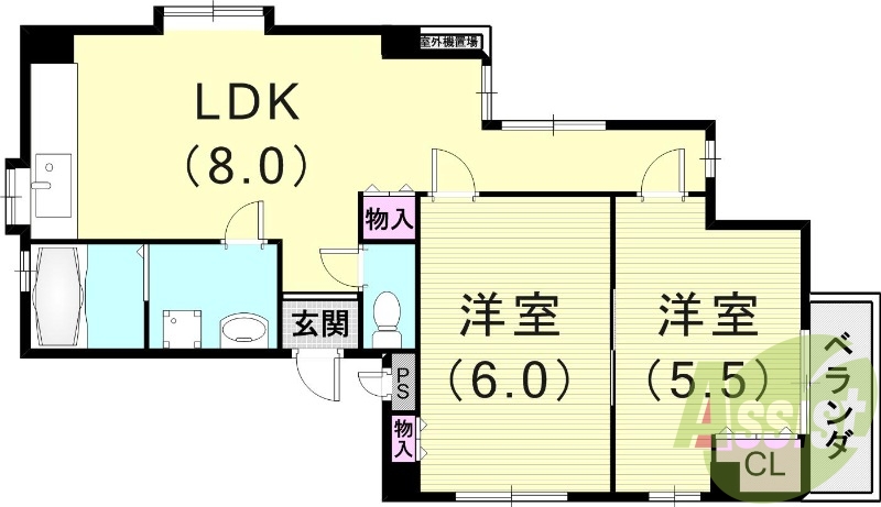 2LDK（43.16平米）ワンフロア1室・独立洗面台・収納