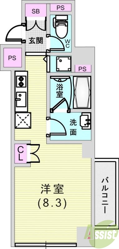 1R（25.72平米）浴室乾燥機・システムキッチン・エアコン
