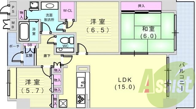 ３LDK（86.53平米）システムキッチン・ネット無料・収納