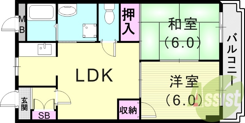 2LDK(50平米）室内洗濯機置場