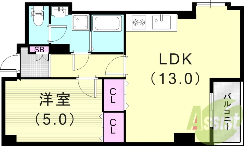 ロジュマン反高（45平米）システムキッチン・追焚き付給湯