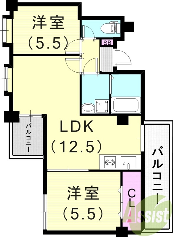 2LDK(49.29平米）室内洗濯機置場・モニターフォン