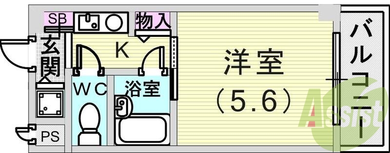 １Ｋ（18.9平米）IHコンロ・室内洗濯機置き場・エアコン