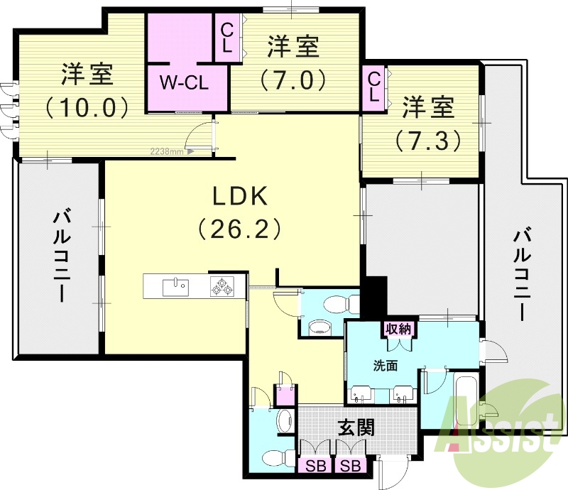3LDK（124平米）駐車場無料・床暖房・宅配BOX・収納