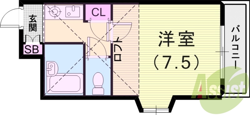 1k（25平米）ミニキッチン・ロフト付・シューズボックス