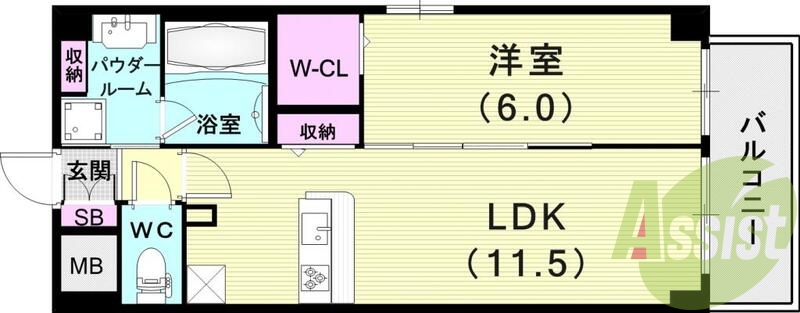 1LDK（41.63平米）エアコン・システムキッチン・収納