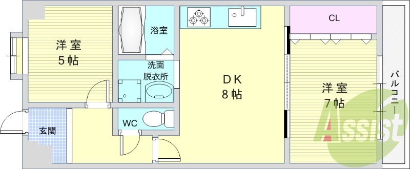 ２ＤＫ（47平米）システムキッチン・独立洗面台・オートロック