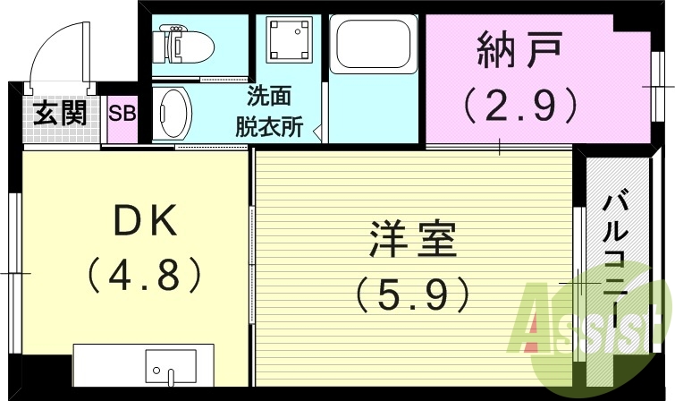 １ＳＤＫ（３０平米）ウォシュレット・エアコン・納戸付き