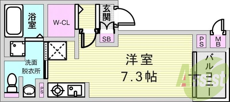 1R(26.27平米）浴室乾燥機・室内洗濯機置場