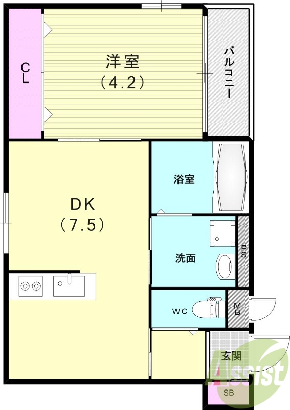 1DK(29.32平米)カウンターキッチン・浴室乾燥機
