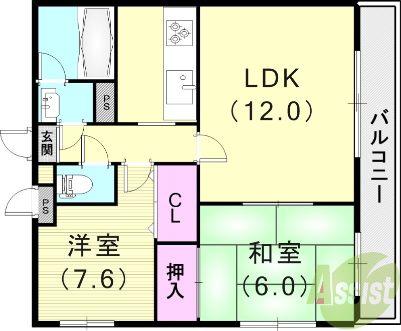 2LDK(59.13平米）モニターフォン・室内洗濯機置場