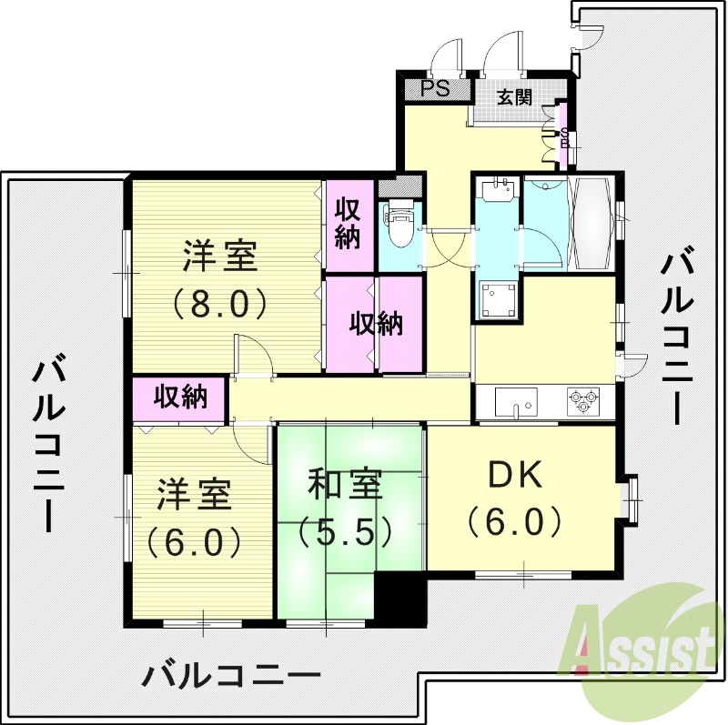 3LDK（75.71平米）モニターフォン・室内洗濯機置場