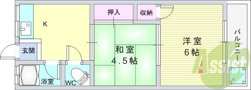 2K（38平米）温水洗浄便座・お風呂トイレセパレート