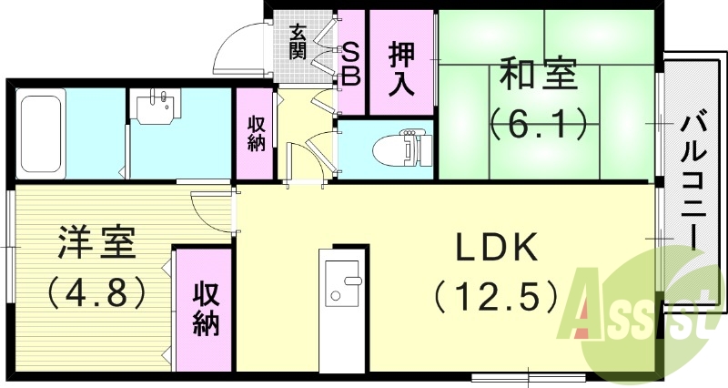 2LDK(52.5平米）浴室乾燥機・室内洗濯機置場