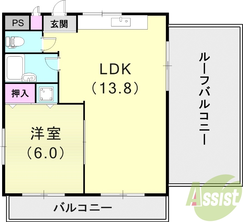1LDK(44平米）モニターフォン・室内洗濯機置場