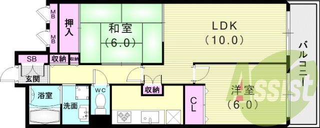 2LDK（59.64平米）システムキッチン・追い焚き・収納