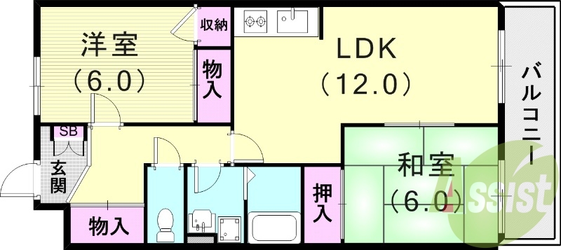 2LDK(60.62平米）モニターフォン・室内洗濯機置場