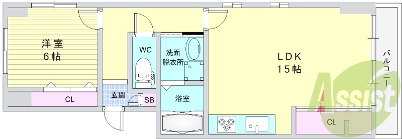1LDK（50平米）システムキッチン・温水洗浄便座・エアコン