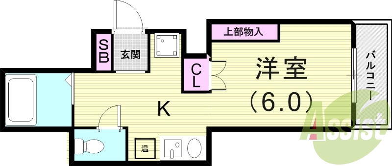 1R（19.99平米）シューズボックス・風呂・トイレ別