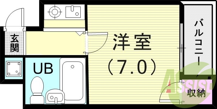 1K(18.52平米）風呂・トイレ別・室内洗濯機置場