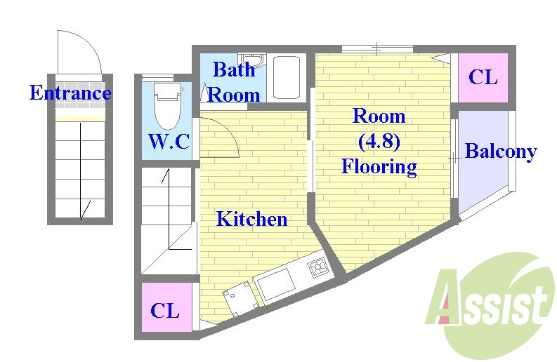 キッチンスペースが広い単身者様向けのお部屋です