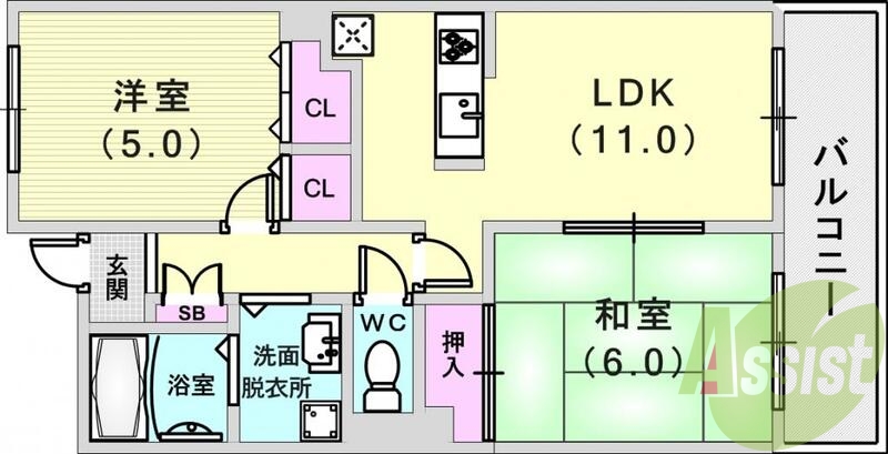 ゆとりのある間取り、小さなお子さんがいても目が届きます