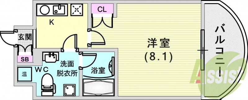 ゆったり8帖のお部屋です