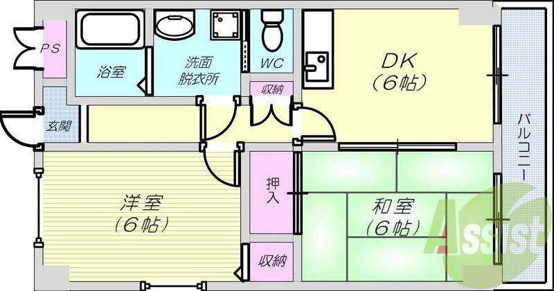 2DK（42.12平米）TVモニターインターホン・洗濯機置場
