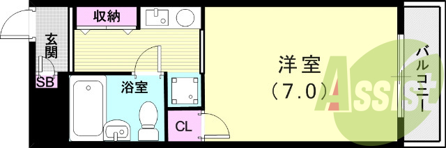 １Ｋ（１９.０４平米）エアコン・室内洗濯機置き場・ガス給湯