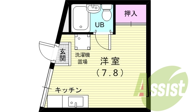 ワンルーム（１６．５６平米）キッチン・収納・室内洗濯機置場