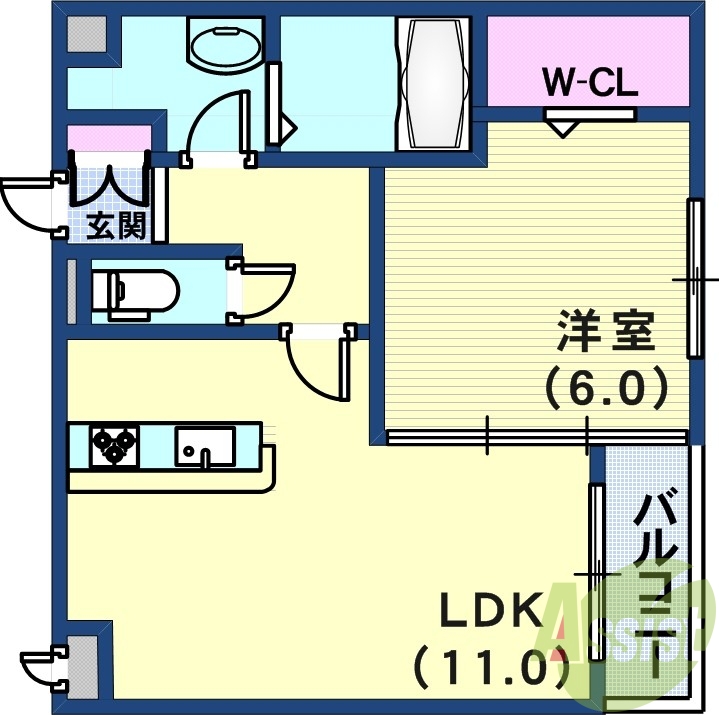 オール洋室築浅1LDKお風呂の設備充実です