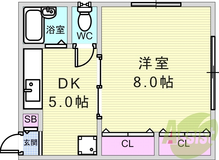 1DK（30平米）セパレート・室内洗濯機置き場