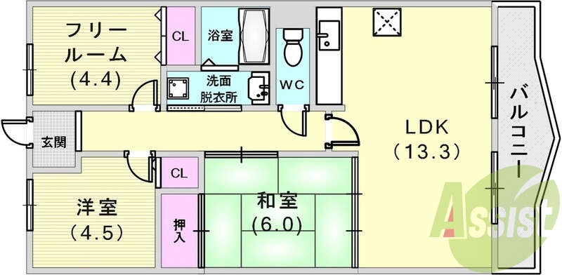 LDKと洋室和室併せて約28帖の広々空間