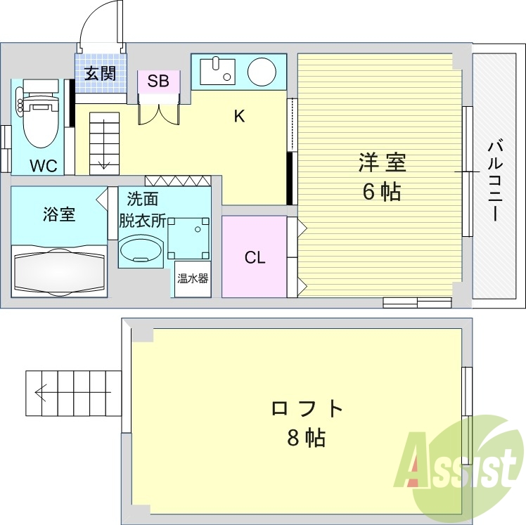 1K（36.9平米）ロフト・独立洗面台・オール電化・エアコン