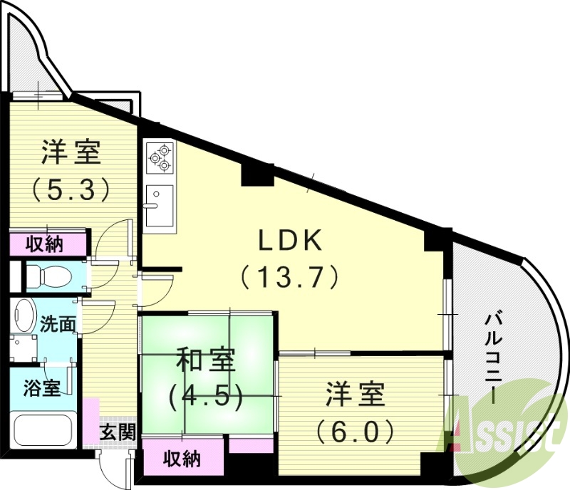 3LDK(64.62平米）脱衣スペース・独立洗面台・収納