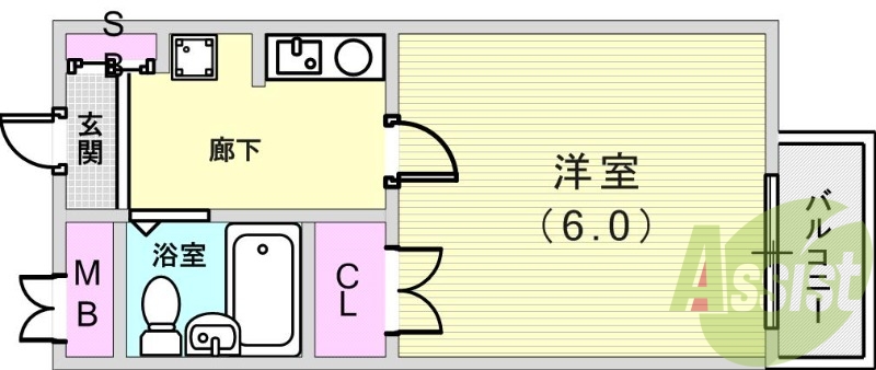1K(18平米)IHコンロ・クローゼット・エアコン