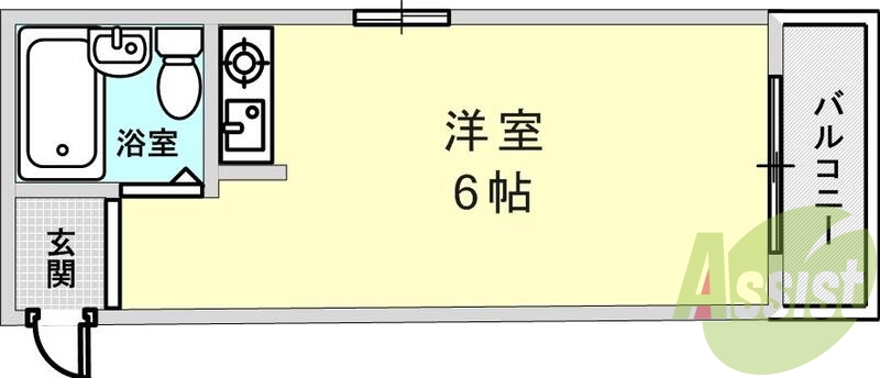 1Ｒ（14平米）3点ユニット・ミニキッチン・角部屋