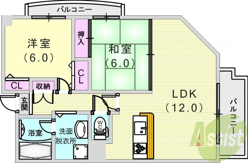 ２ＬＤＫ（６６．９８平米）システムキッチン・独立洗面台・収納