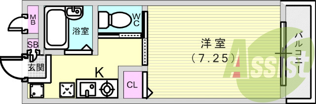 １K（２１．５平米）室内洗濯機置場・エアコン・クローゼット
