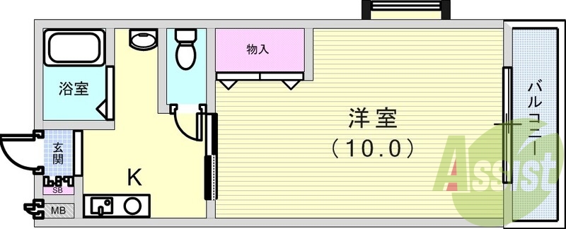 1K（33平米）風呂トイレ別・独立洗面台・エアコン・角部屋