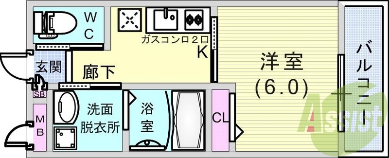 1K（25.07）独立洗面、脱衣所、2口ガスシステムキッチン