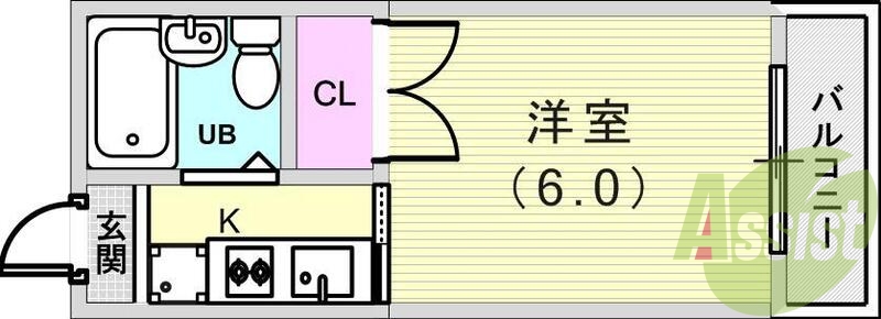 1K(18平米）３点ユニット・室内洗濯機置場