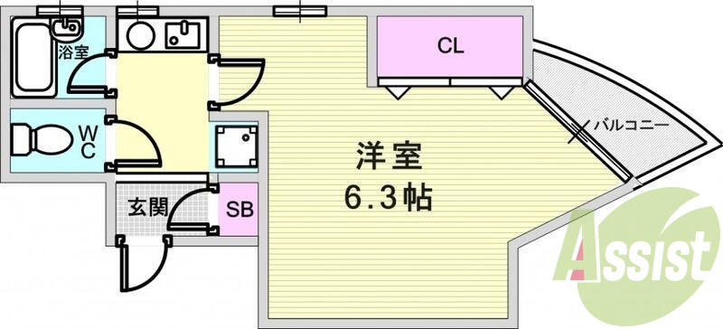 1K(21.25平米）冷蔵庫付き・室内洗濯機置場