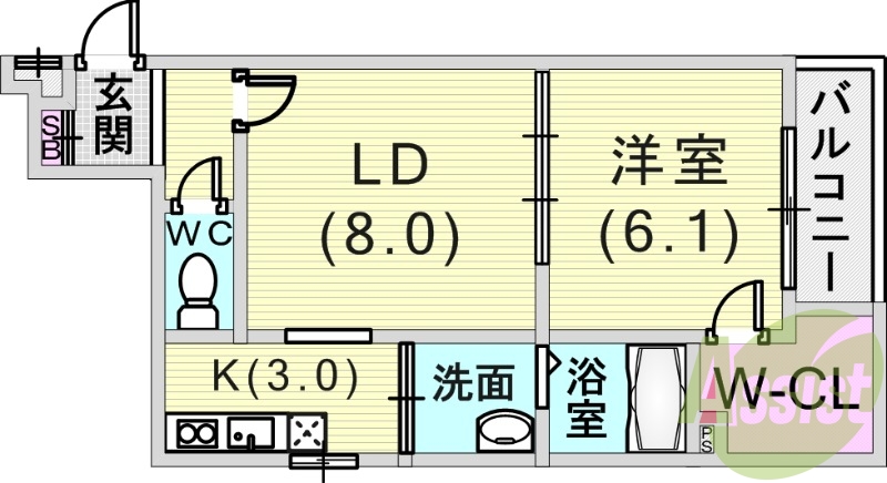 １ＬＤＫ（４１．４平米）脱衣所・独立洗面台・クローゼット