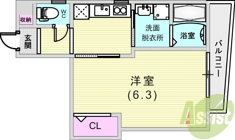 1K（21.89平米）エアコン・システムキッチン・独立洗面台