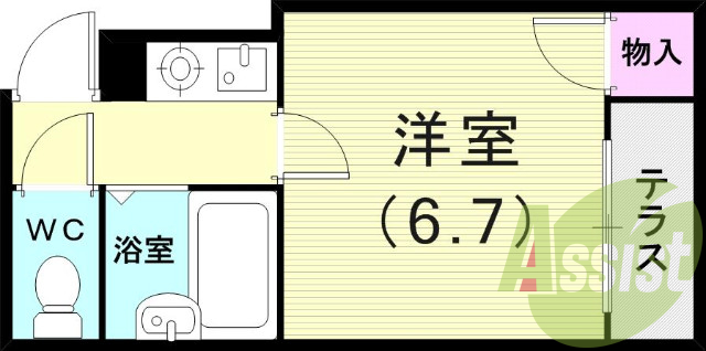 １Ｋ（２２平米）エアコン付き・オートロック・エレベータ