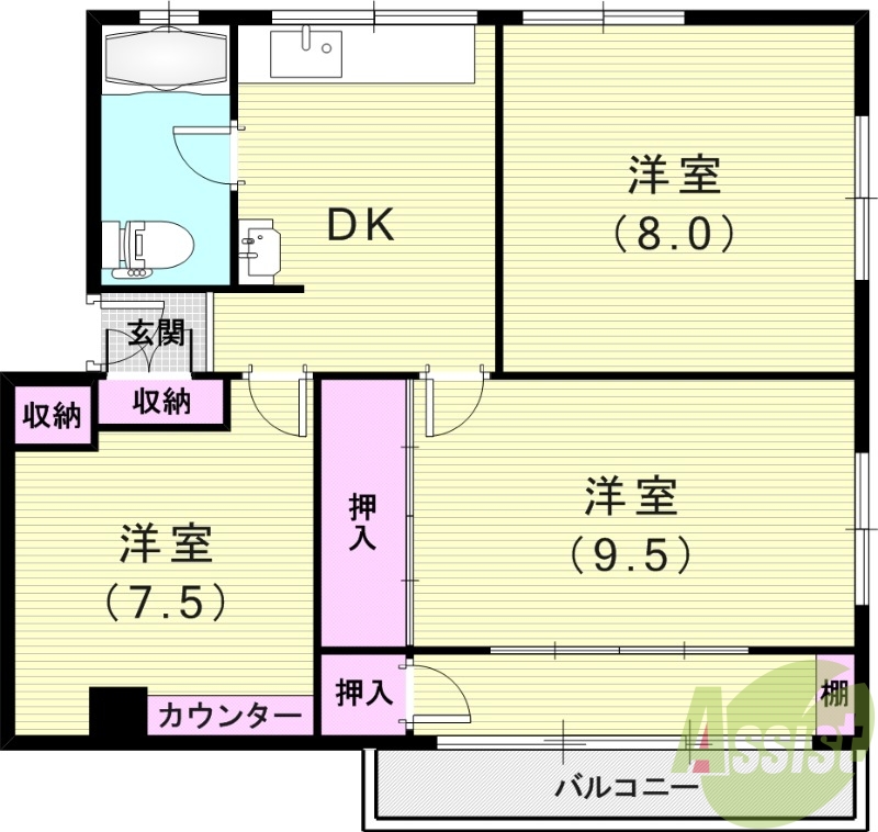 3DK（60平米）独立洗面台・ネット無料・バルコニー・収納